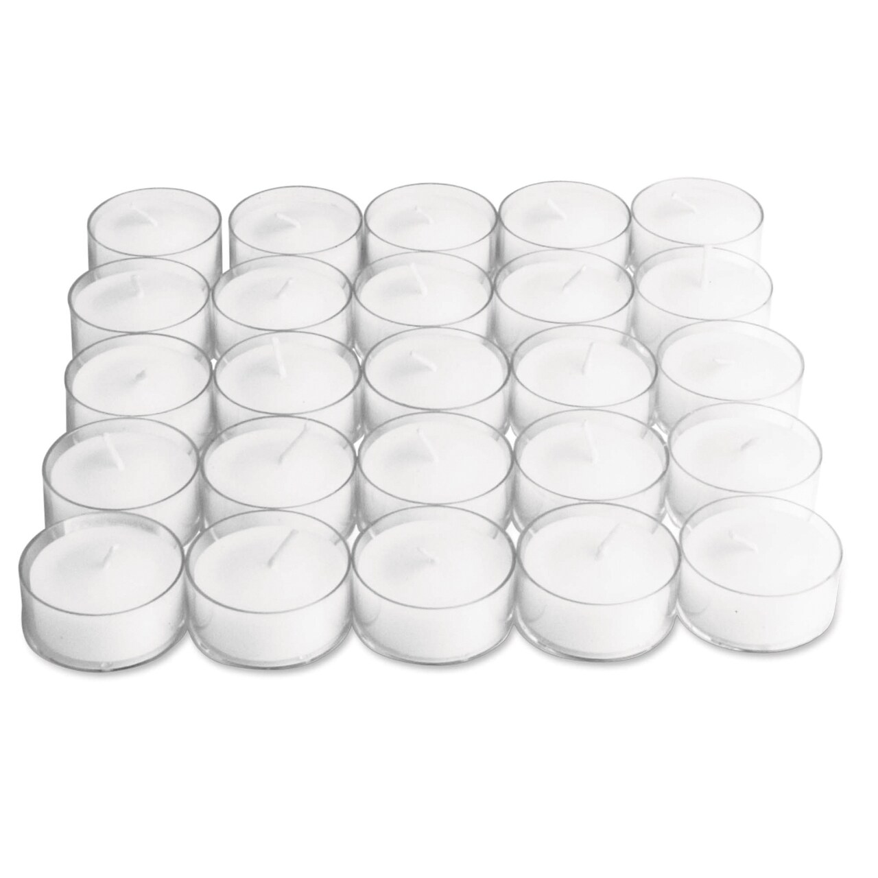 25 Clear Cup Tealight Candles - Everyday White Wax, 3 Hour Burn Time, Perfect for Candle Holders and Votive Displays